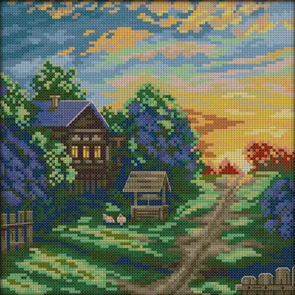 Spring Sun Setting - 14CT Stamped Cross Stitch 26*26CM(Joy Sunday)