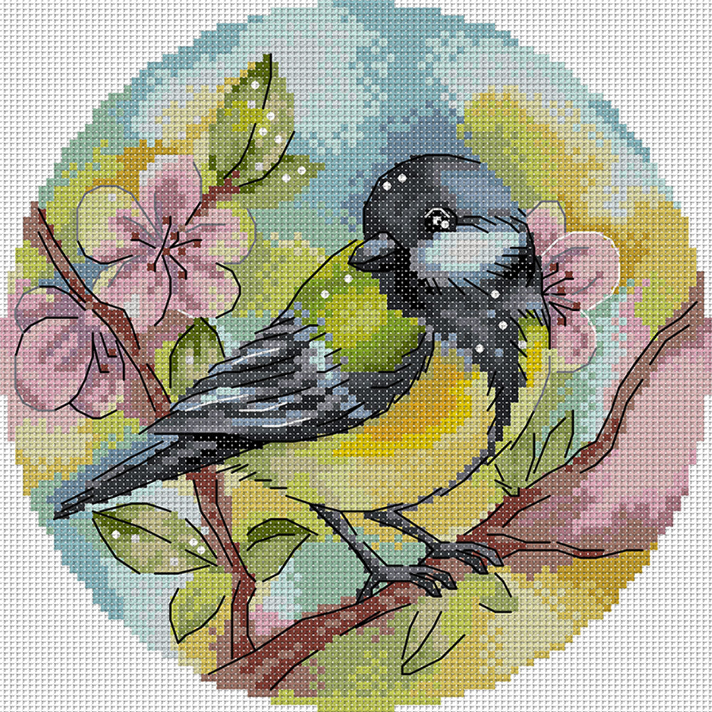 Blue Tit - 14CT Stamped Cross Stitch 21*21CM(Joy Sunday)