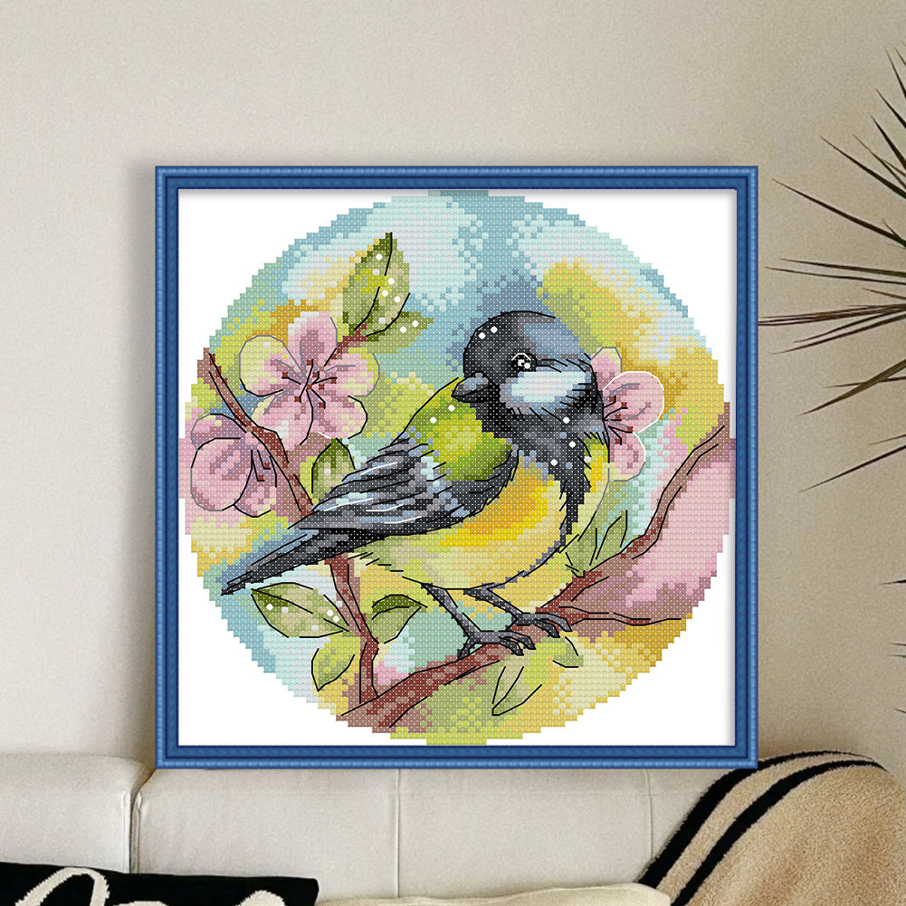 Blue Tit - 14CT Stamped Cross Stitch 21*21CM(Joy Sunday)