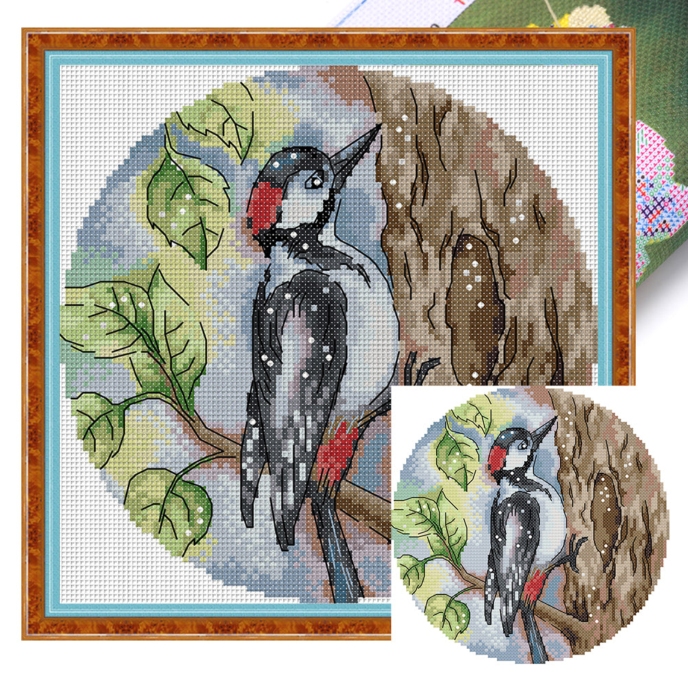 Woodpecker - 14CT Stamped Cross Stitch 21*21CM(Joy Sunday)