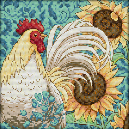 Sunflowers And Rooster - 14CT Stamped Cross Stitch 27*27CM(Joy Sunday)