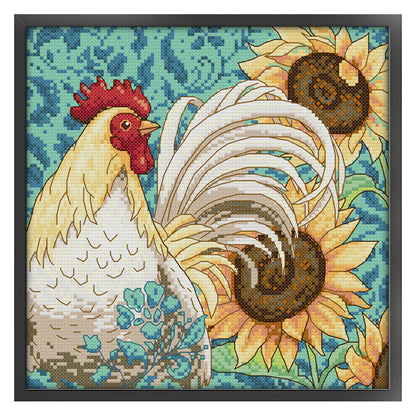 Sunflowers And Rooster - 14CT Stamped Cross Stitch 27*27CM(Joy Sunday)