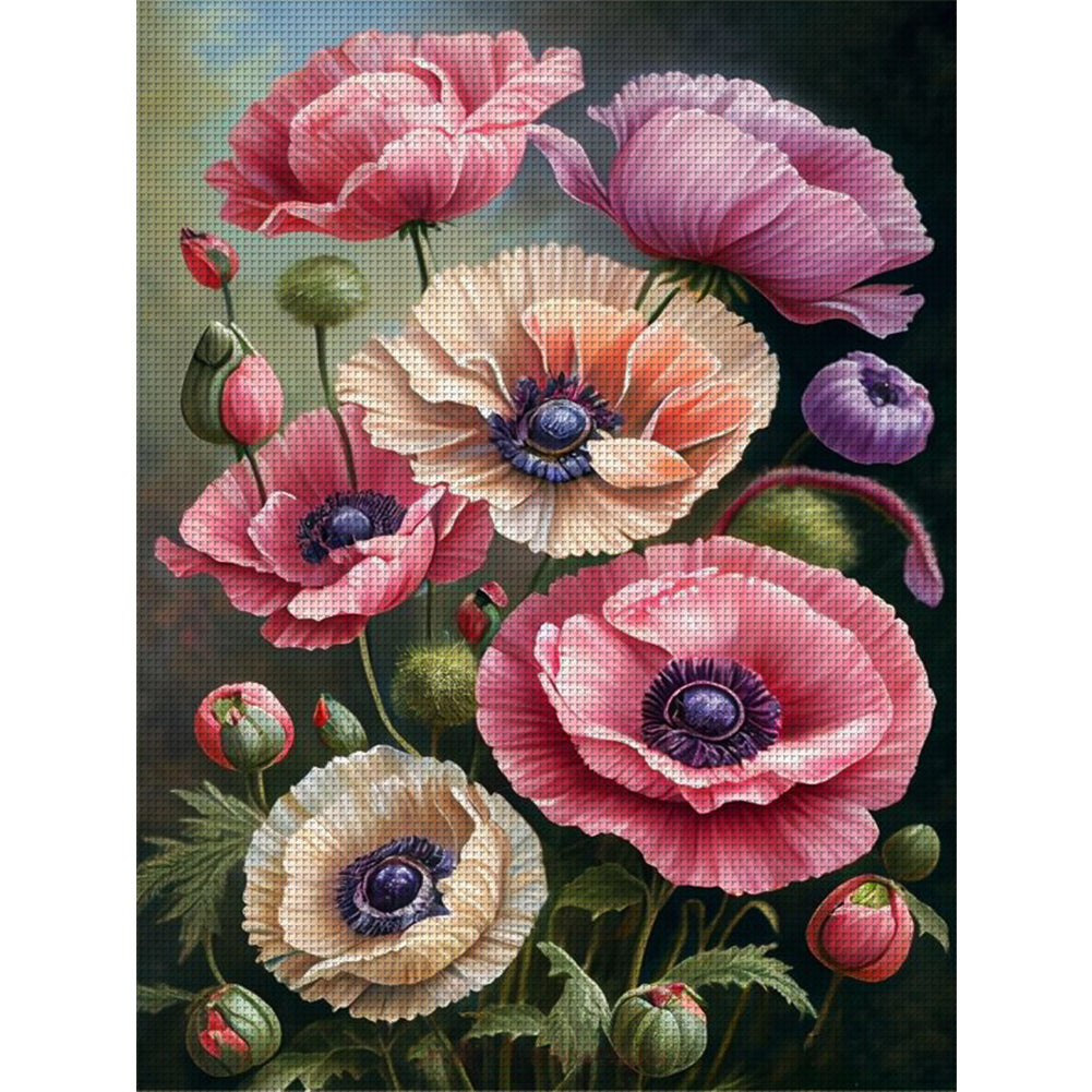 Poppy Flower - 11CT Stamped Cross Stitch 40*55CM