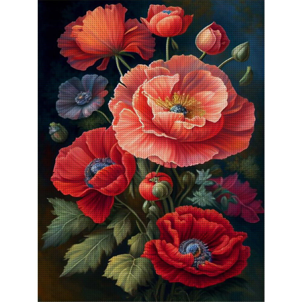 Poppy Flower - 11CT Stamped Cross Stitch 40*55CM