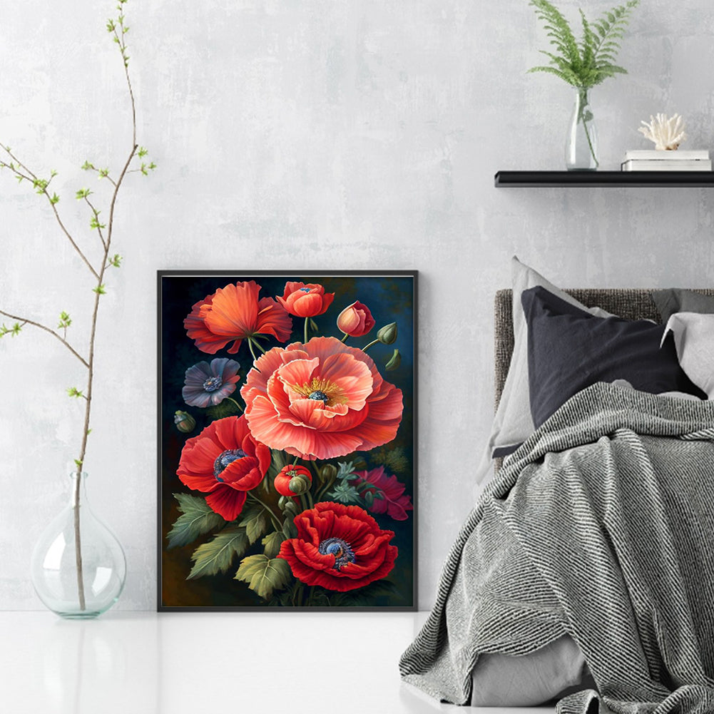 Poppy Flower - 11CT Stamped Cross Stitch 40*55CM