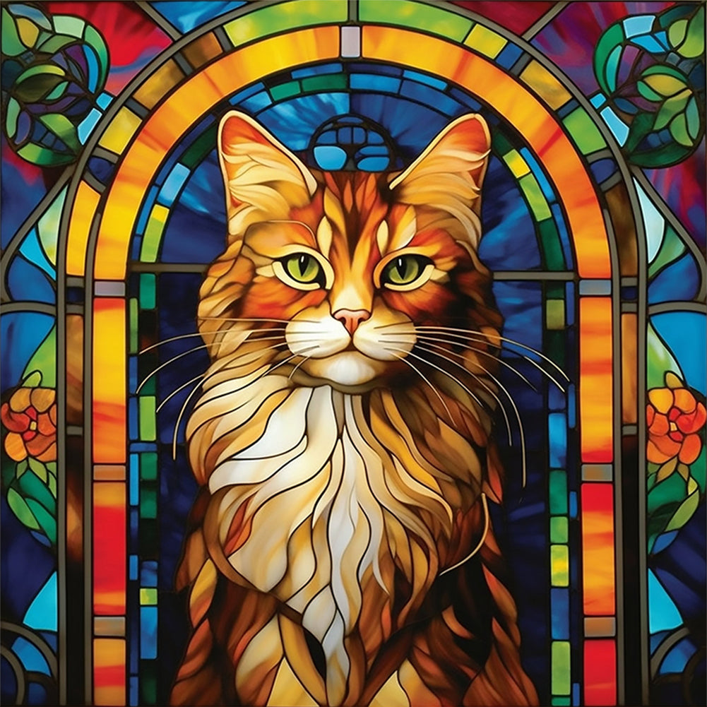 Glass Painting-Cat - 11CT Stamped Cross Stitch 50*50CM