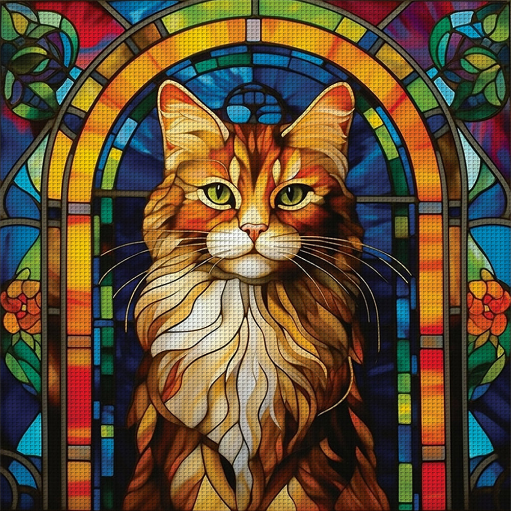 Glass Painting-Cat - 11CT Stamped Cross Stitch 50*50CM