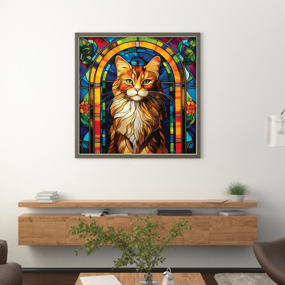 Glass Painting-Cat - 11CT Stamped Cross Stitch 50*50CM