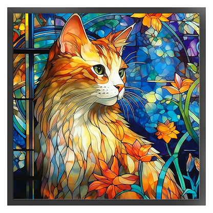 Glass Painting-Cat - 11CT Stamped Cross Stitch 50*50CM