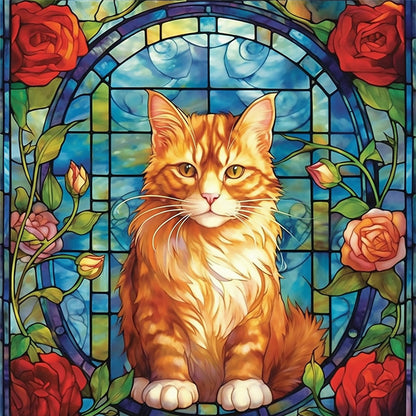 Glass Painting-Cat - 11CT Stamped Cross Stitch 50*50CM