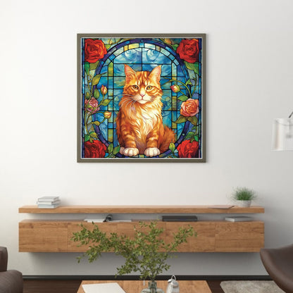 Glass Painting-Cat - 11CT Stamped Cross Stitch 50*50CM