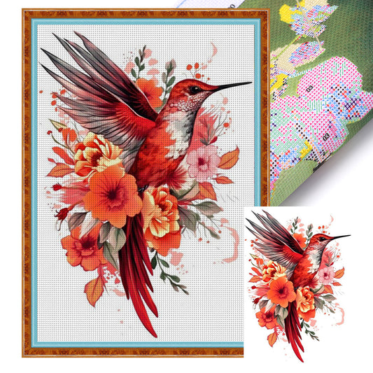 Hummingbird And Flower - 18CT Stamped Cross Stitch 30*45CM