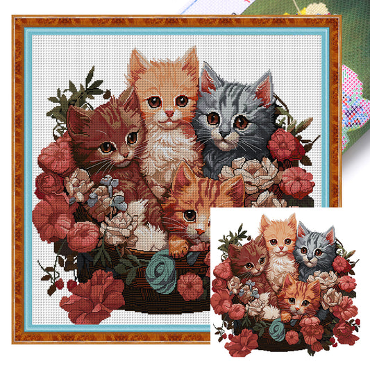 Kittens Huddled Together - 14CT Stamped Cross Stitch 56*55CM(Joy Sunday)