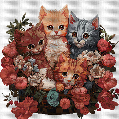 Kittens Huddled Together - 14CT Stamped Cross Stitch 56*55CM(Joy Sunday)