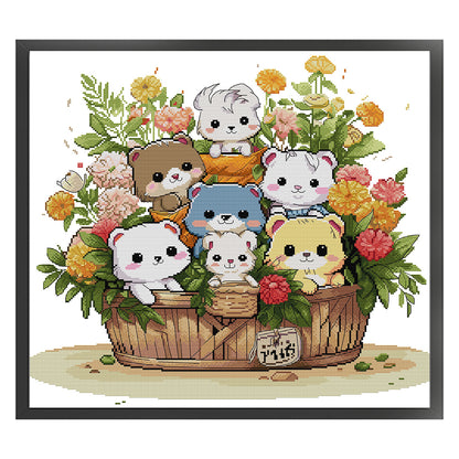 Flower Basket Cat - 14CT Stamped Cross Stitch 50*47CM(Joy Sunday)