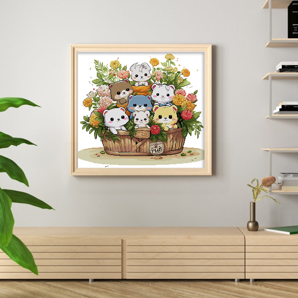 Flower Basket Cat - 14CT Stamped Cross Stitch 50*47CM(Joy Sunday)