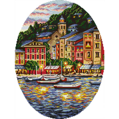 Coastal Town - 14CT Stamped Cross Stitch 34*46CM(Joy Sunday)