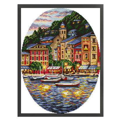 Coastal Town - 14CT Stamped Cross Stitch 34*46CM(Joy Sunday)