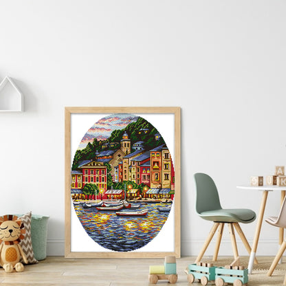 Coastal Town - 14CT Stamped Cross Stitch 34*46CM(Joy Sunday)