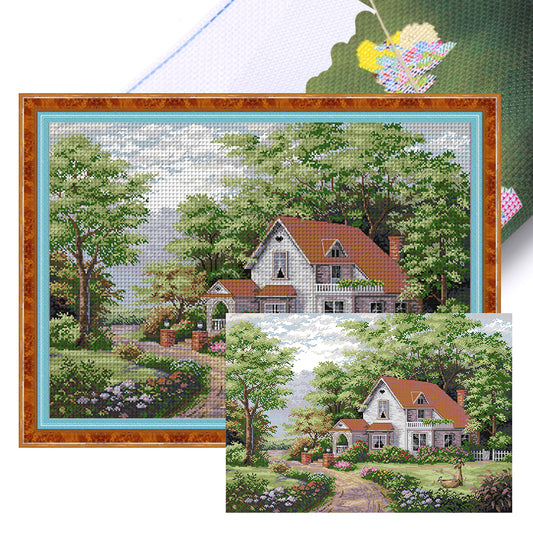 Red Roof Villa - 14CT Stamped Cross Stitch 61*44CM(Joy Sunday)