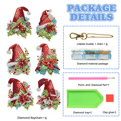 6PCS Double Sided Special Shape Diamond Painting Keychain (Christmas Hat)