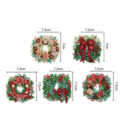 5PCS Double Sided Special Shape Diamond Painting Keychain (Christmas Wreath)