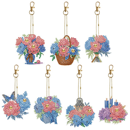 7PCS Double Sided Special Shape Diamond Painting Keychain (Flowers)