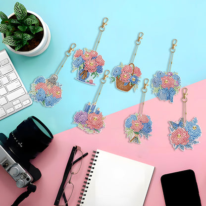 7PCS Double Sided Special Shape Diamond Painting Keychain (Flowers)