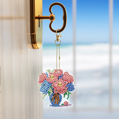 7PCS Double Sided Special Shape Diamond Painting Keychain (Flowers)