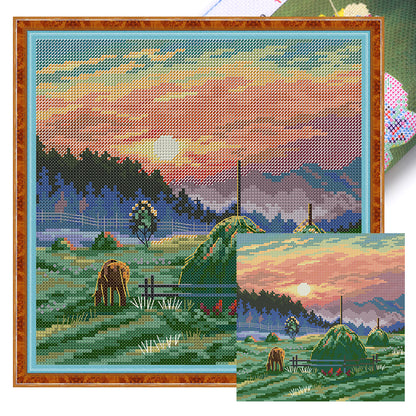 Summer Sunrise - 14CT Stamped Cross Stitch 26*26CM(Joy Sunday)