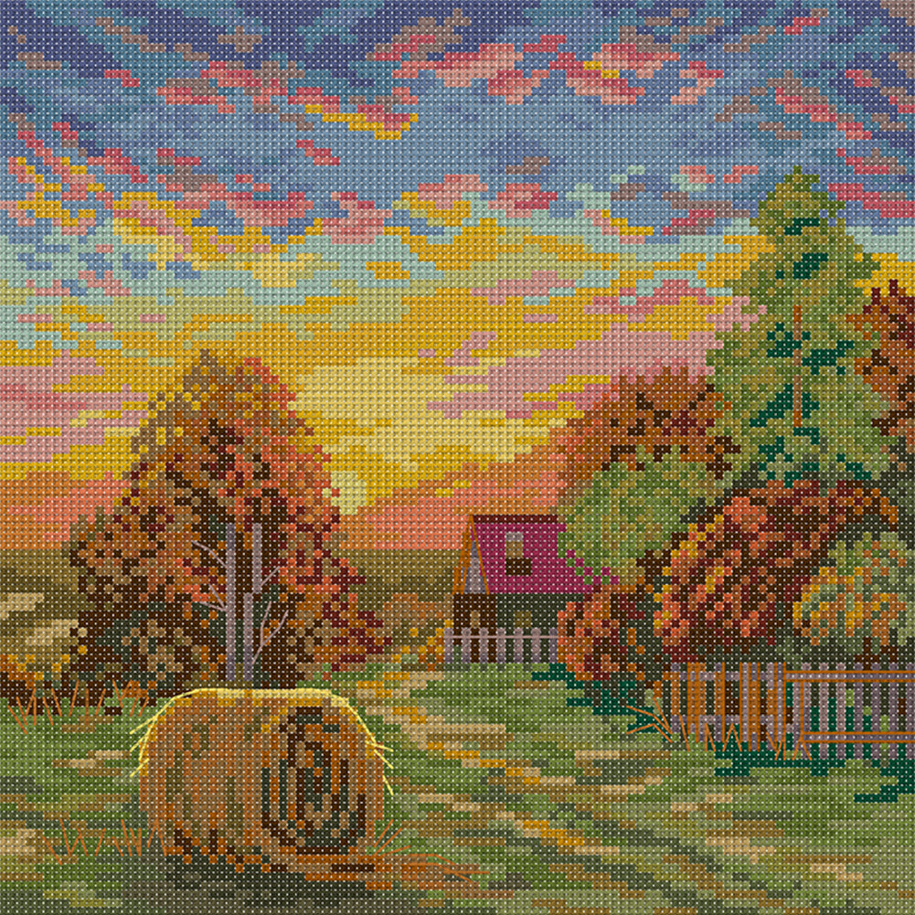 Autumn Evening Sun - 14CT Stamped Cross Stitch 26*26CM(Joy Sunday)