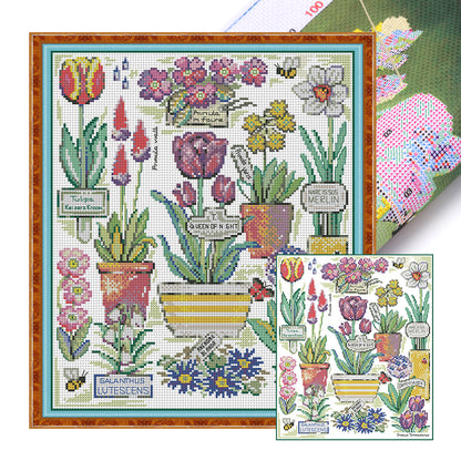 Flowers On Botanical Garden - 14CT Stamped Cross Stitch 33*38CM(Joy Sunday)