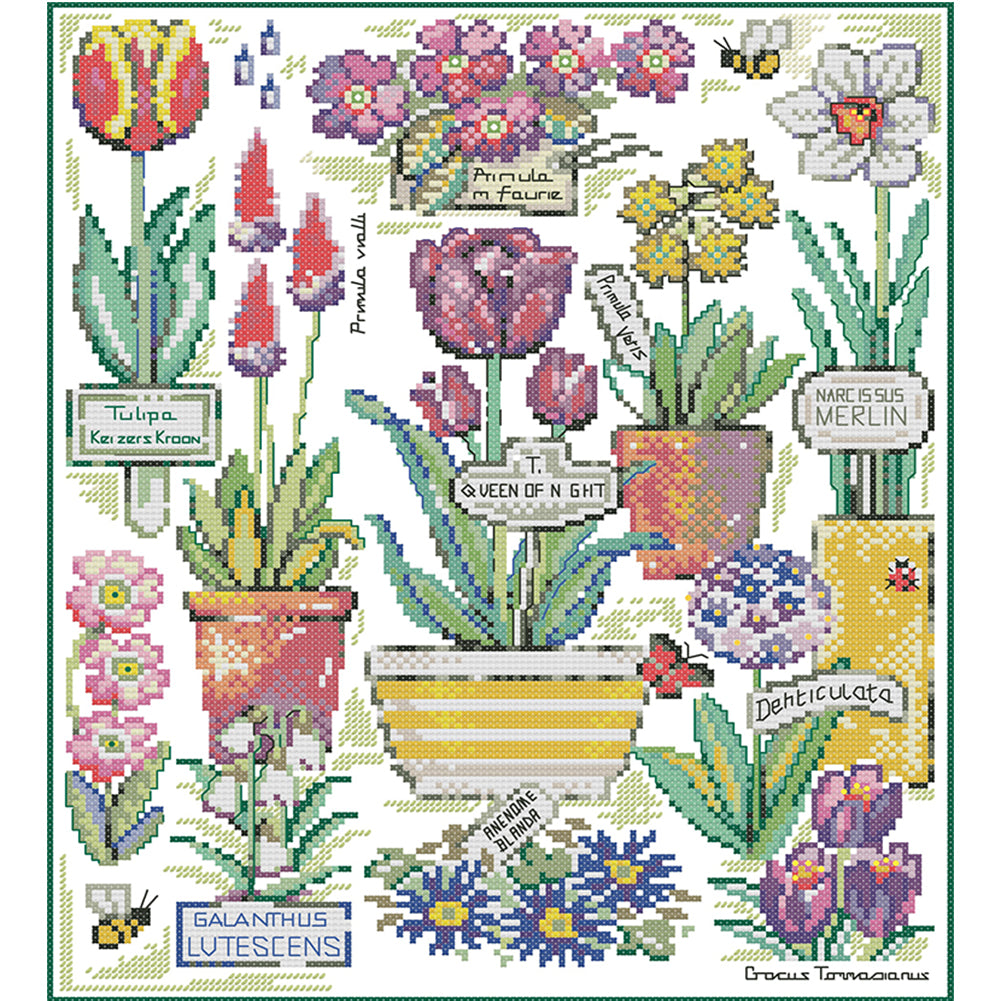 Flowers On Botanical Garden - 14CT Stamped Cross Stitch 33*38CM(Joy Sunday)