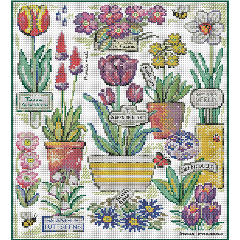 Flowers On Botanical Garden - 14CT Stamped Cross Stitch 33*38CM(Joy Sunday)