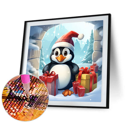 Penguin Giving Gift - Full Round Drill Diamond Painting 30*30CM