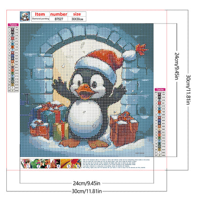 Penguin Giving Gift - Full Round Drill Diamond Painting 30*30CM