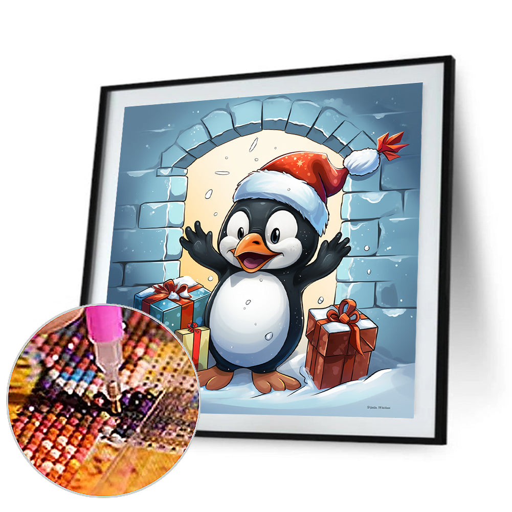 Penguin Giving Gift - Full Round Drill Diamond Painting 30*30CM