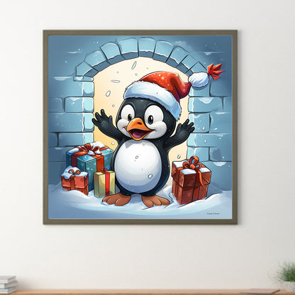 Penguin Giving Gift - Full Round Drill Diamond Painting 30*30CM