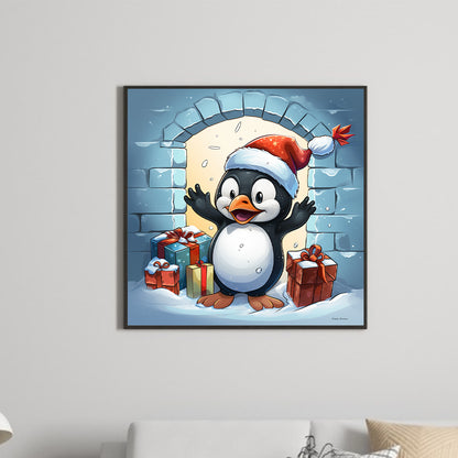 Penguin Giving Gift - Full Round Drill Diamond Painting 30*30CM