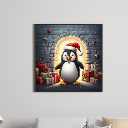 Penguin Giving Gift - Full Round Drill Diamond Painting 30*30CM