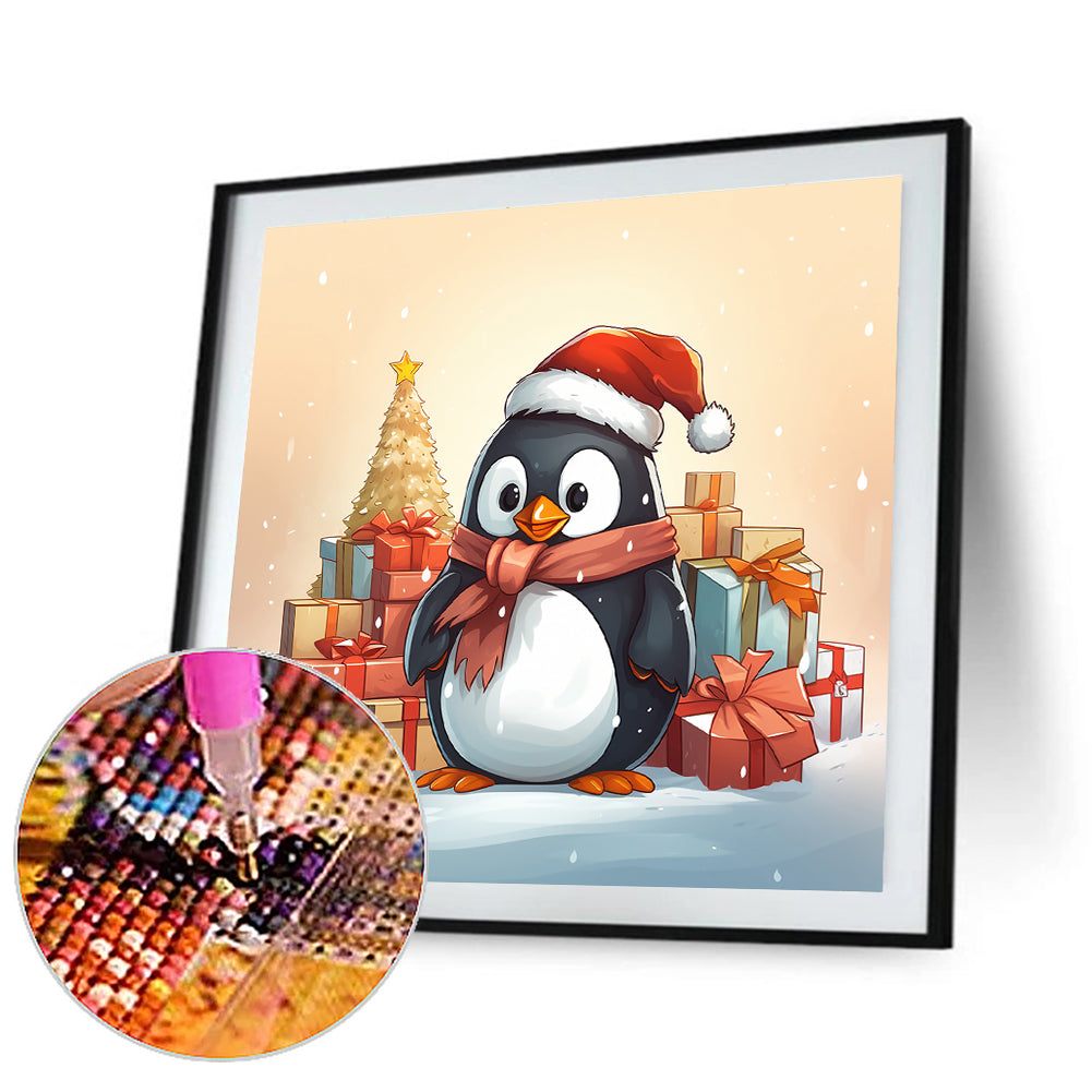 Penguin Giving Gift - Full Round Drill Diamond Painting 30*30CM