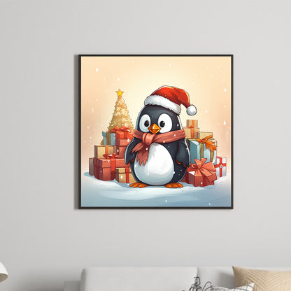 Penguin Giving Gift - Full Round Drill Diamond Painting 30*30CM