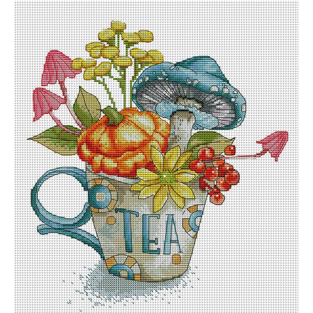 Tea Cup Four - 14CT Stamped Cross Stitch 32*36CM(Joy Sunday)