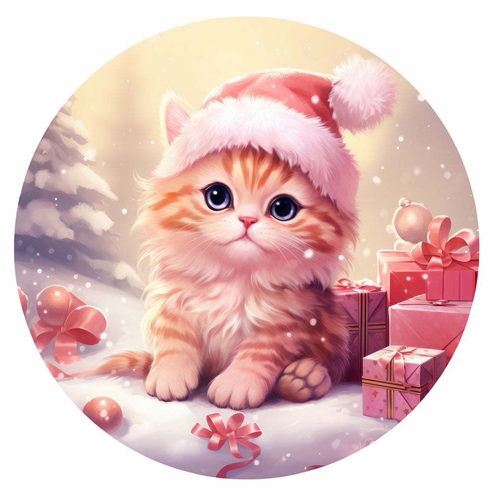 Pink Kitten In The Snow - Full Round Drill Diamond Painting 30*30CM