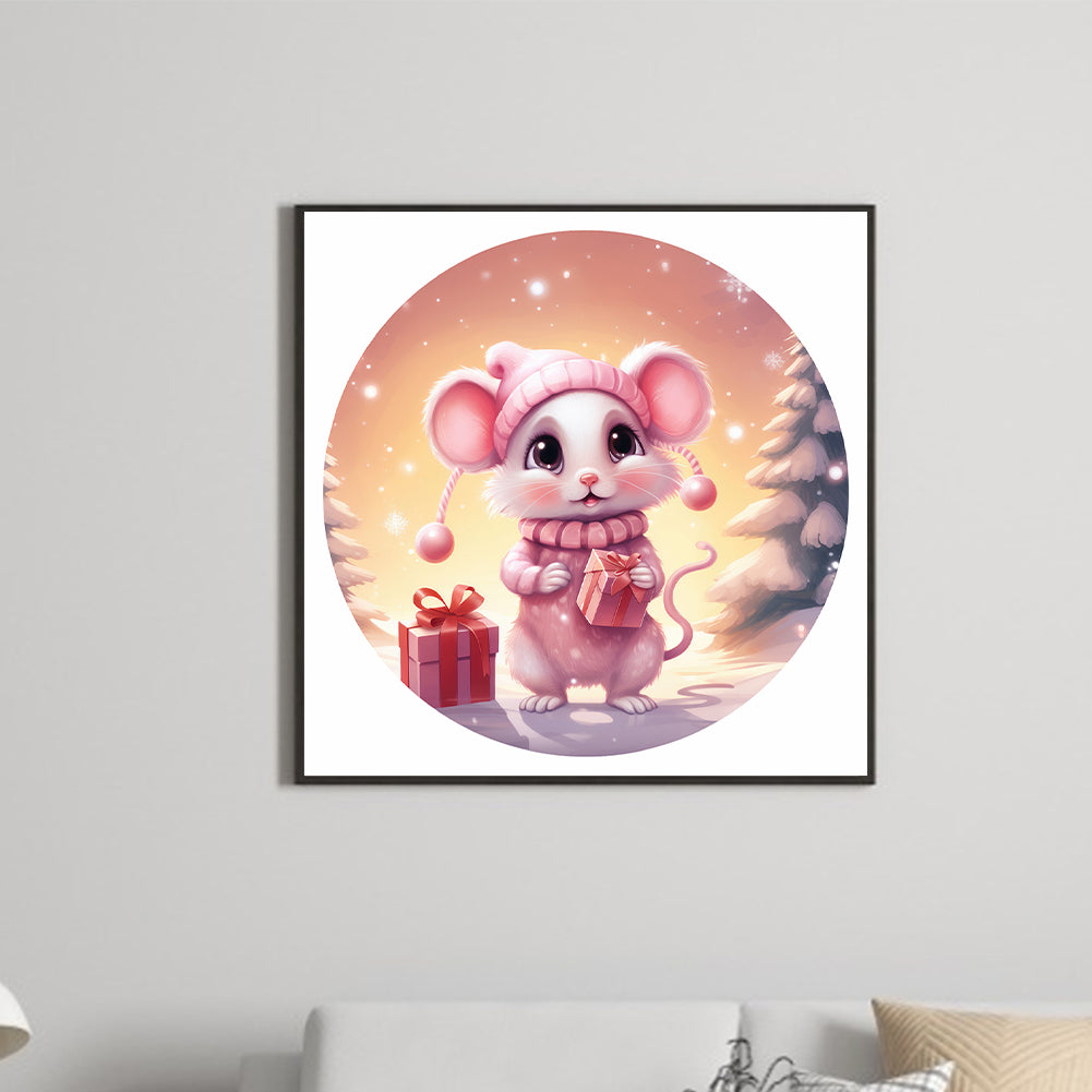 Pink Mouse In The Snow - Full Round Drill Diamond Painting 30*30CM