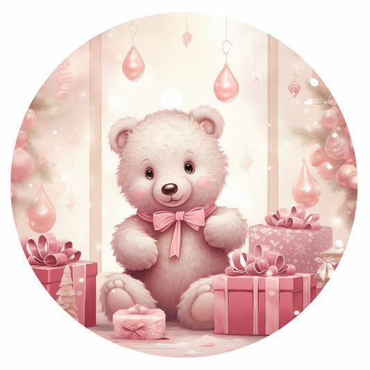 Pink Bear In The Snow - Full Round Drill Diamond Painting 30*30CM