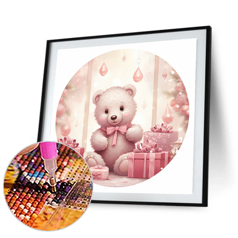 Pink Bear In The Snow - Full Round Drill Diamond Painting 30*30CM