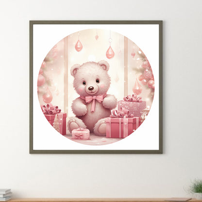 Pink Bear In The Snow - Full Round Drill Diamond Painting 30*30CM