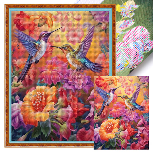 Hummingbird And Flower - 18CT Stamped Cross Stitch 30*40CM