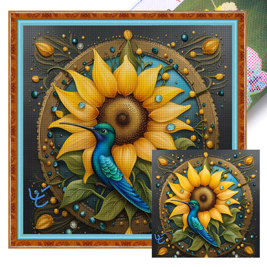 Sunflowers And Hummingbirds - 11CT Stamped Cross Stitch 50*50CM